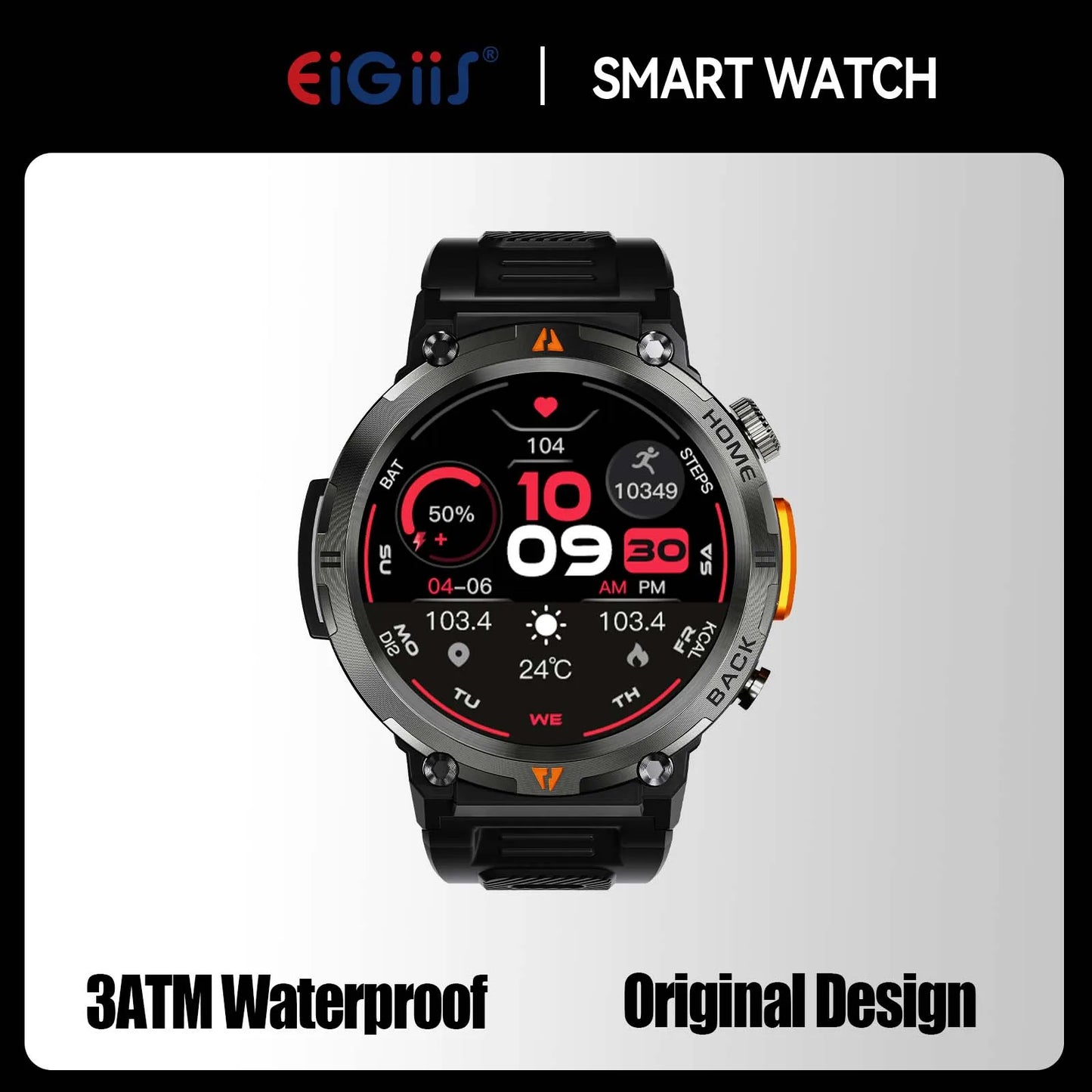 EIGIIS 2024 New Smart Watch KE3 3ATM Waterproof Sport Genuine Original Design Men Bluetooth Call Health Monitor With Flashlight