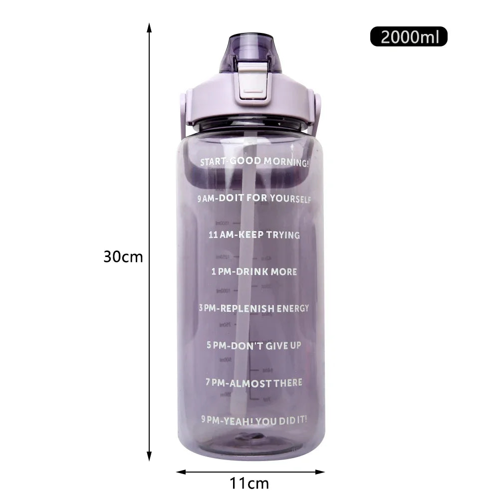 Water Bottle 2 Liter Stay Hydrated Motivated Leakproof Plastic Sport Bottle Portable Travel Outdoor Fitness Cold Water Bottles