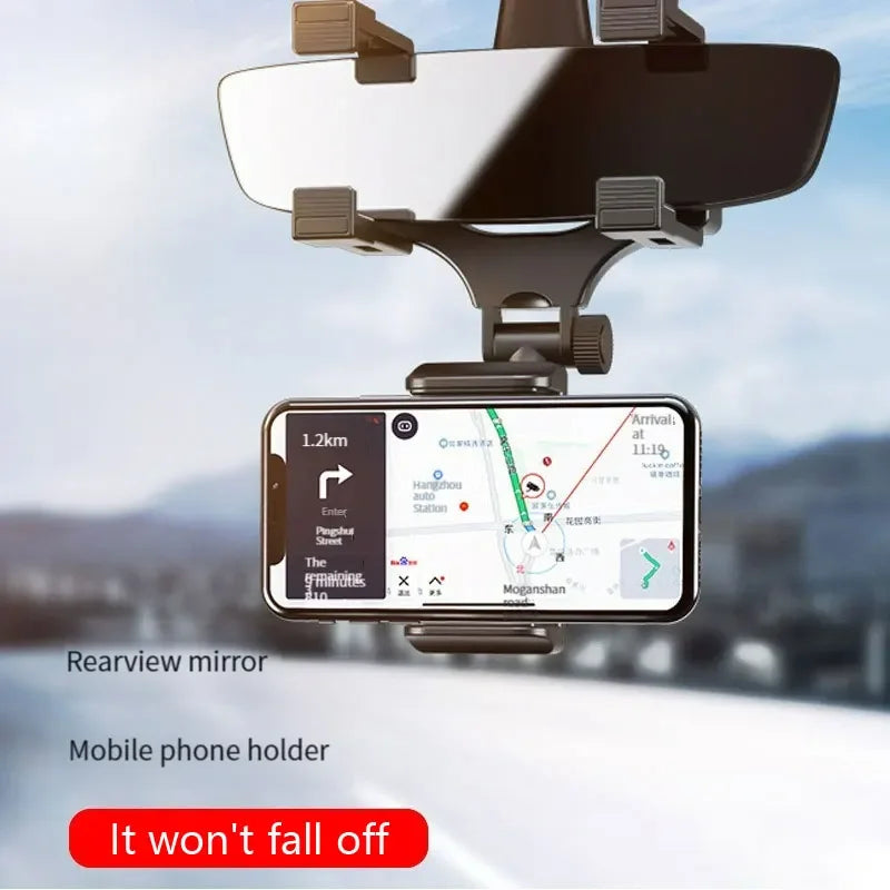 360° Car Rearview Mirror Mobile Phone Holder for Car Mount Smartphone GPS Holder Support Rotating Adjustable Telescopic Phone