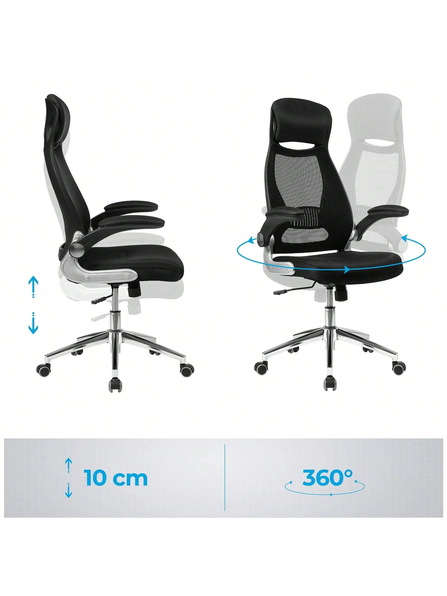 SONGMICS Office Swivel Chair Mesh Desk Chair with Headrest Synchronized Mechanism and Adjustable Height Black