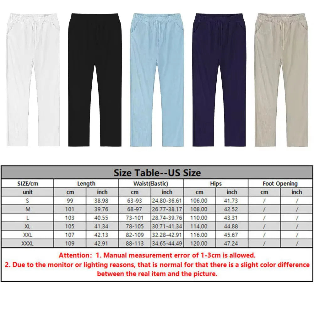 2pcs Set Men's Cotton Linen Shirt and Pants Suits for Men Beach Wear Tracksuit Solid Color Shirts Sweatpants Hawaiian Vacation