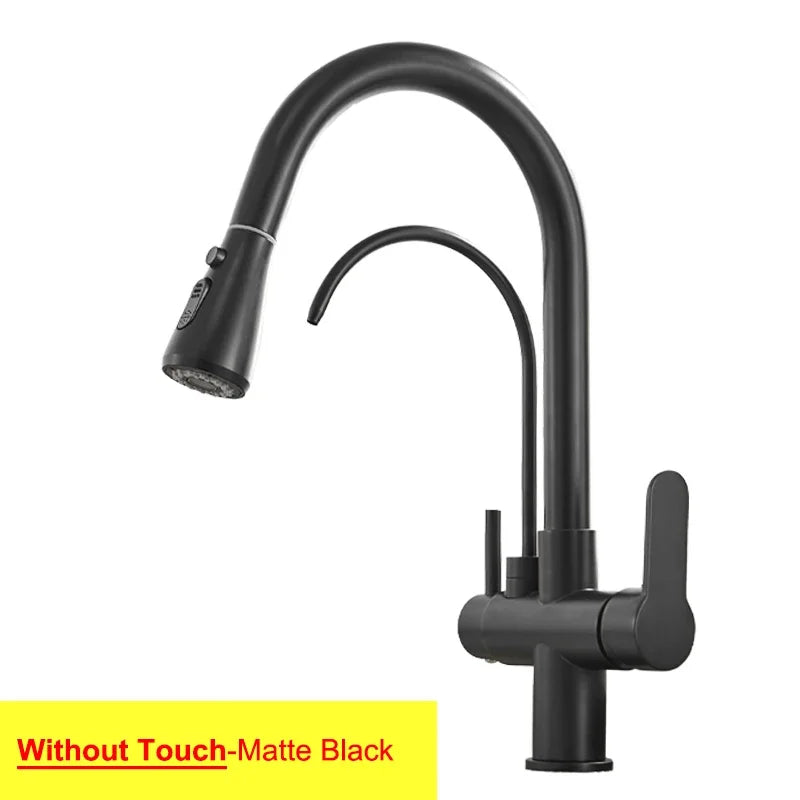 Brushed Nickel Touch on Filter Kitchen Faucet with Pull Down Sprayer Hot Cold Kitchen Sink Mixer Tap Sensor Touch Kitchen Faucet