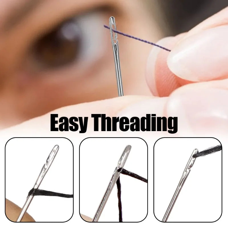 12/30Pcs Blind Needles Stainless Steel Self Threading Needle Set DIY Embroidery Elderly Hand Stitching Threader DIY Sewing Tools