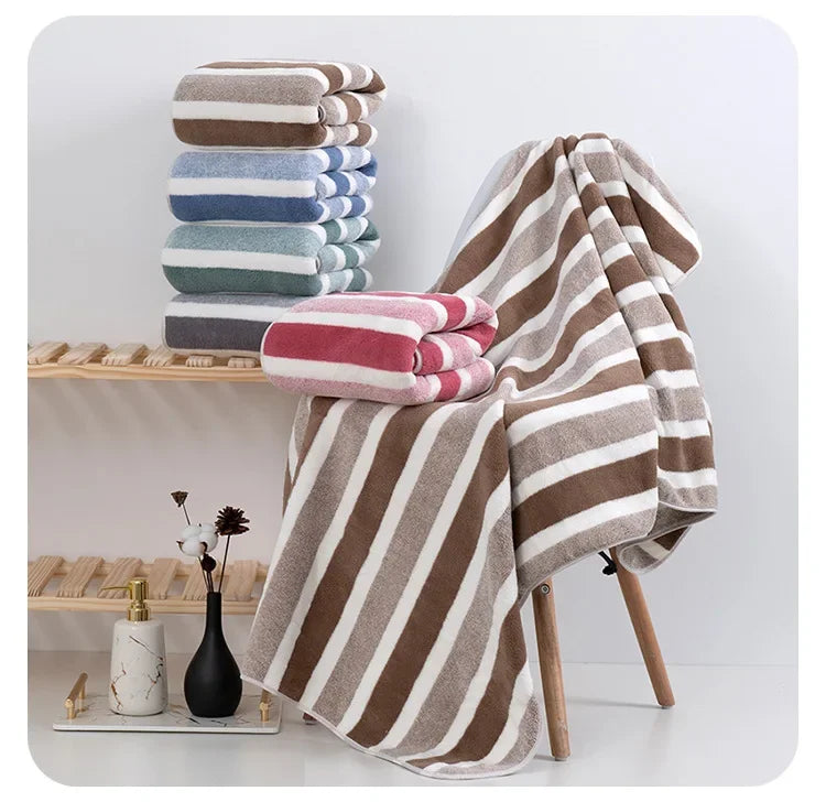 4PCS 70X140CM Soft Stripe Absorbent Microfiber Bath Towel Stripe Towels Quick Drying Absorbent Towels For Bathroom