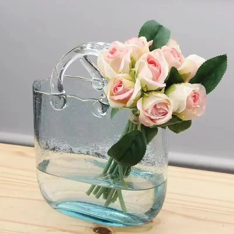 Nordic Net Red Envelope Glass Vase Hand Blue Primary Creative Light Luxury Living Room Decoration Water Raised Flower Arrangemen