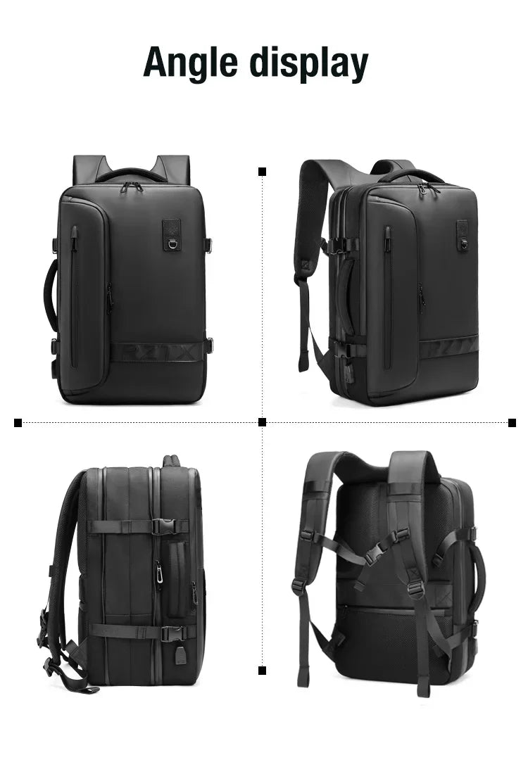 60L Airback Vacuum Compression Backpack with Wheels Expandable Men Waterproof Carry On Travel Backpacks 17 inch Laptop Backpack