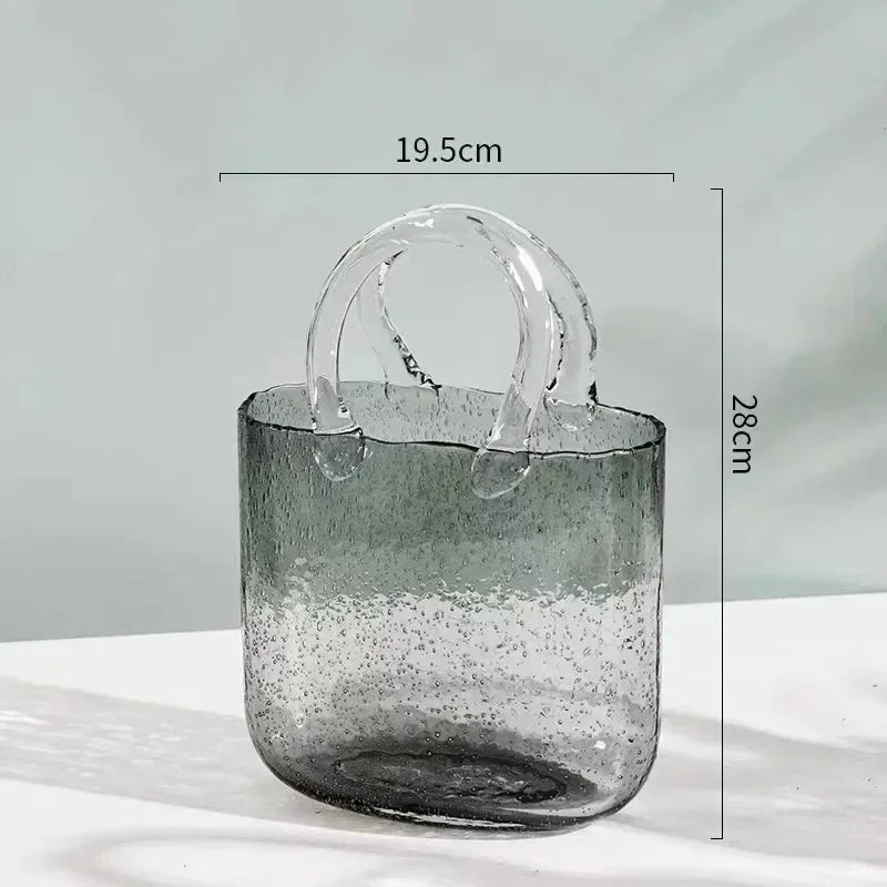 Ins Creative Vase Large Capacity Juice Glass Cup Water Raised Flower Arrangemen Handbag Glass Vase Fish Farming Vases Decoration