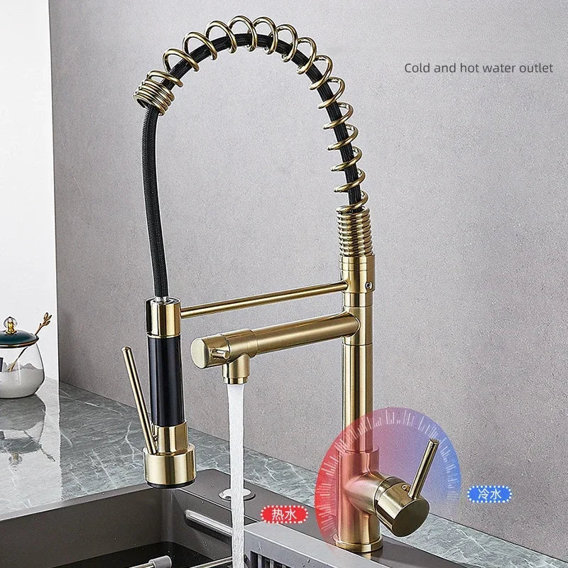 360 Rotatable Faucet Mixer Sink Brass Spring Water Kitchen Taps Gold Ceramic Modern Contemporary Single Handle