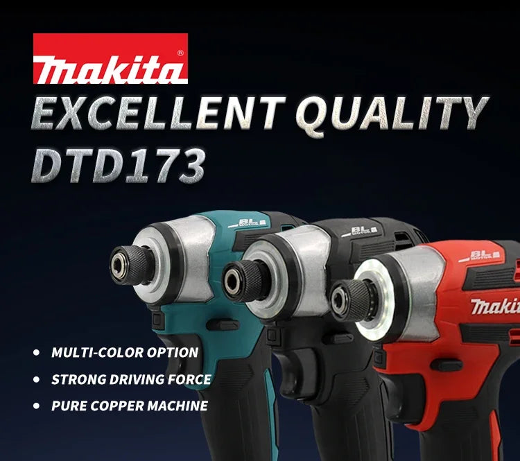 Makita DTD173 18V 1800rpm Cordless Impact Driver 180 N.m Brushless Motor Electric Drill Wood/Bolt/T-Mode for Multifunction Tool