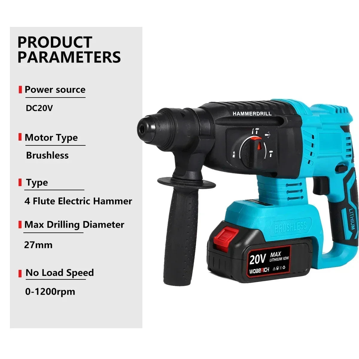 WOBERICH Brushless Cordless Angle Grinder Electric circular saw Electric Impact Hammer Drill With 2x Battery Combo Kits