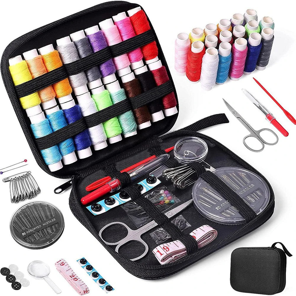 Sewing Kit Complete Set with Threads Needles Scissors Tape Measure Buttons and More for DIY Handcraft Projects Home and Travel