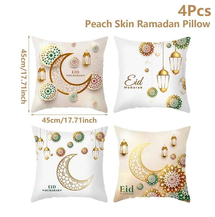 4Pcs 45x45cm Ramadan Decoration For Home 2025 Eid Mubarak Cushion Cover Eid Islamic Muslim Happy Eid Mosque Party Pillowcase