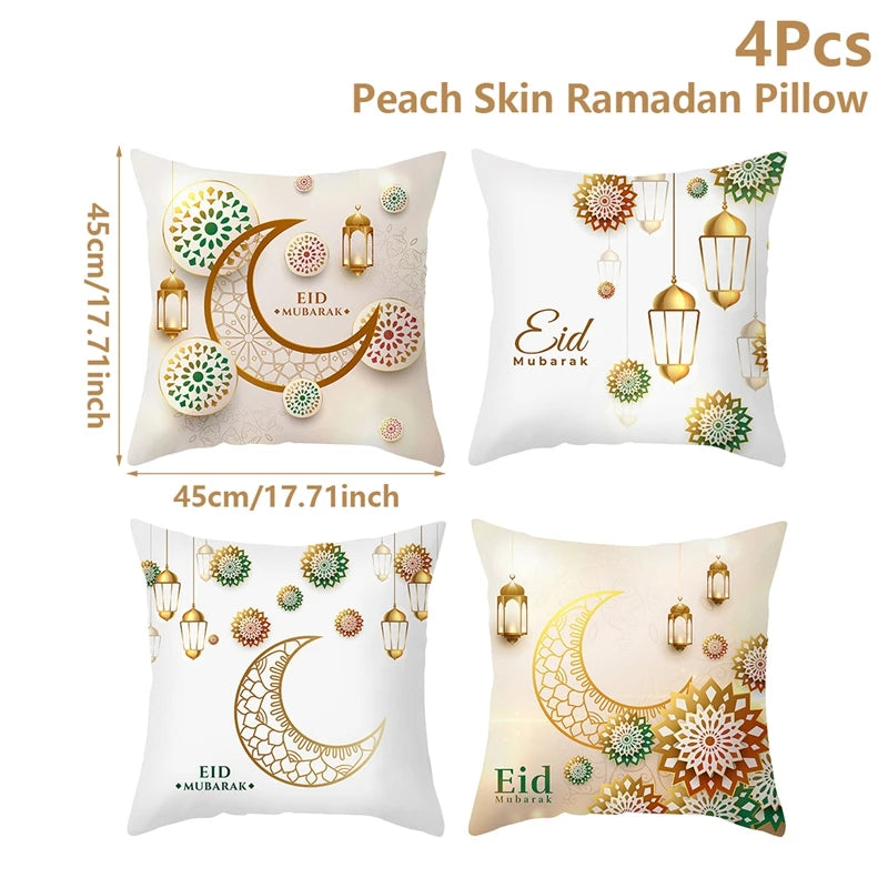 4Pcs 45x45cm Ramadan Decoration For Home 2025 Eid Mubarak Cushion Cover Eid Islamic Muslim Happy Eid Mosque Party Pillowcase