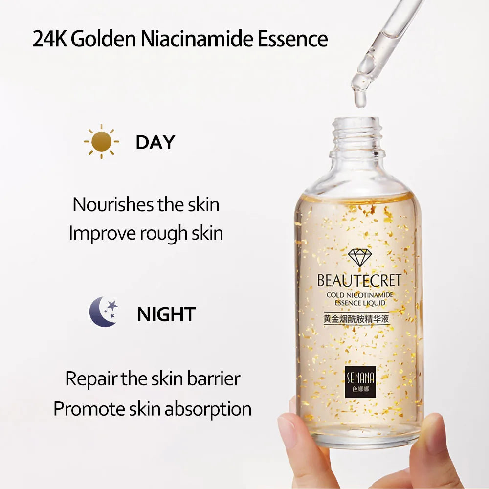 24K Gold Skincare Set Nicotinamide Face Essence Fade Dark Eye Circles Collagen Eye Cream Firming Skin Eye Mask Face Care Kit