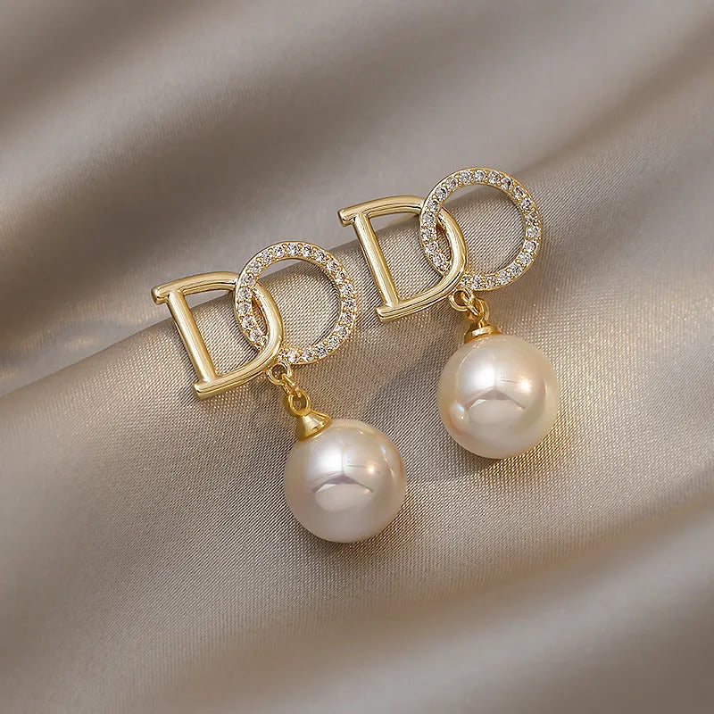 Trendy Elegant Big Simulated Pearl Long Earrings Contracted Statement Drop Earrings For Wedding Party Jewelry Gift