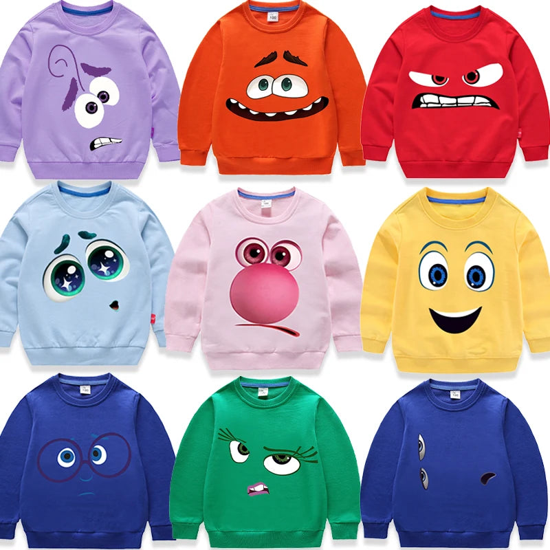 Inside Out 2 Sweatshirts for Boys Girls Anime Cartoon Funny Expressions Printed Hoodies Children Fashion Long Sleeve Pullover