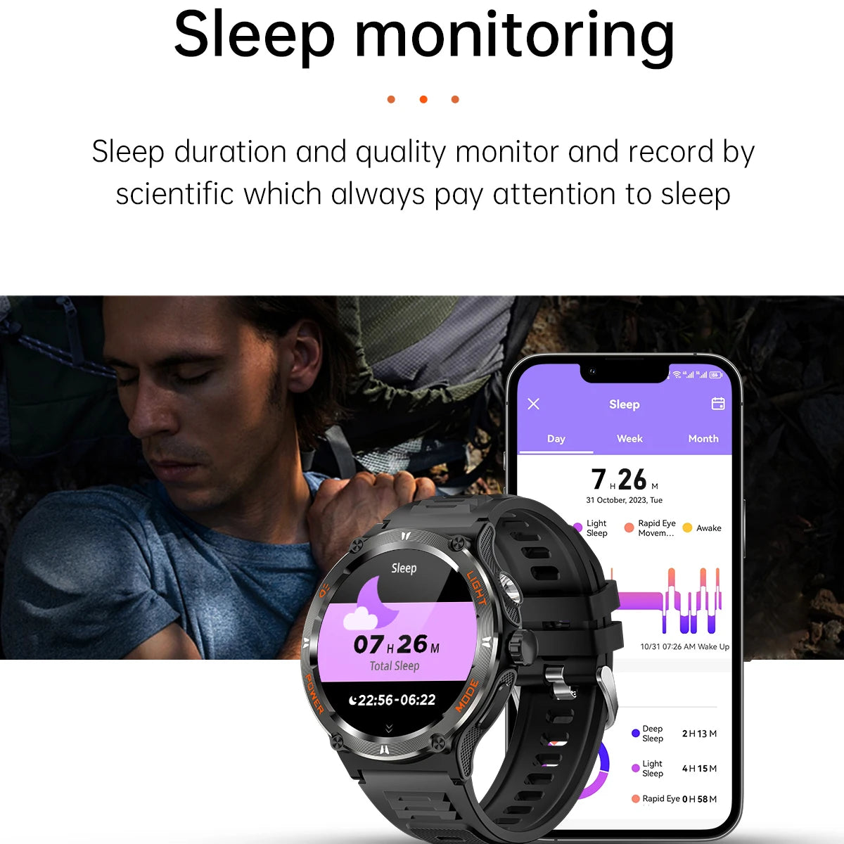 EIGIIS Smart Watch 3ATM Waterproof 1.53" KT76 Men Sport With Compass And LED Flashlight Heart Rate Sleep Analysis Bluetooth Call