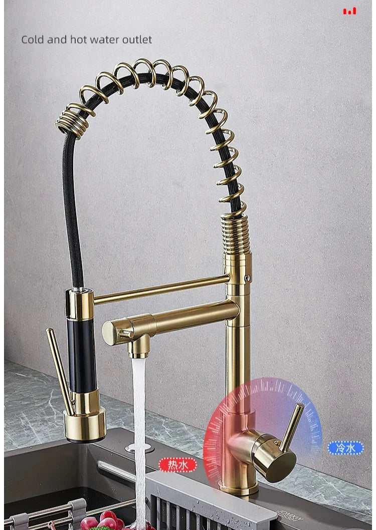 360 Rotatable Faucet Mixer Sink Brass Spring Water Kitchen Taps Gold Ceramic Modern Contemporary Single Handle