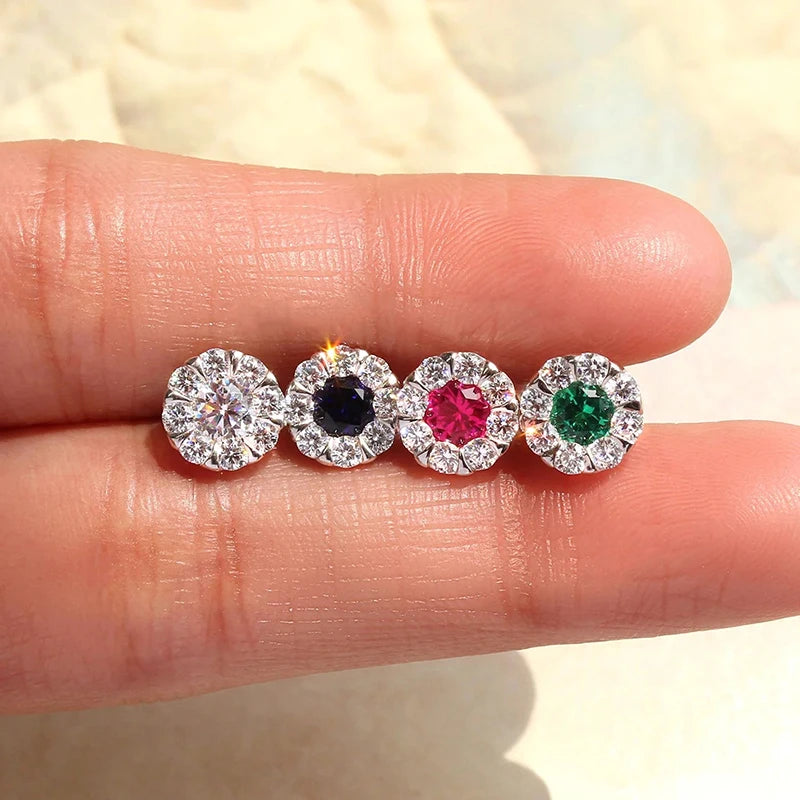 Huitan White/Blue/Red/Green Cubic Zirconia Stud Earrings for Women Dainty Ear Stud Temperament Female Accessories Trendy Jewelry