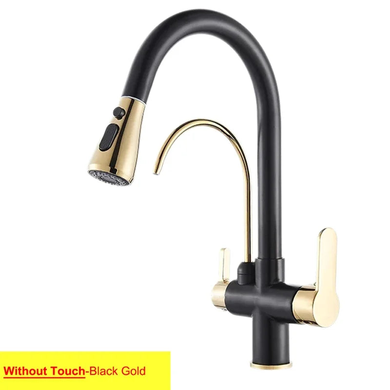 Brushed Nickel Touch on Filter Kitchen Faucet with Pull Down Sprayer Hot Cold Kitchen Sink Mixer Tap Sensor Touch Kitchen Faucet