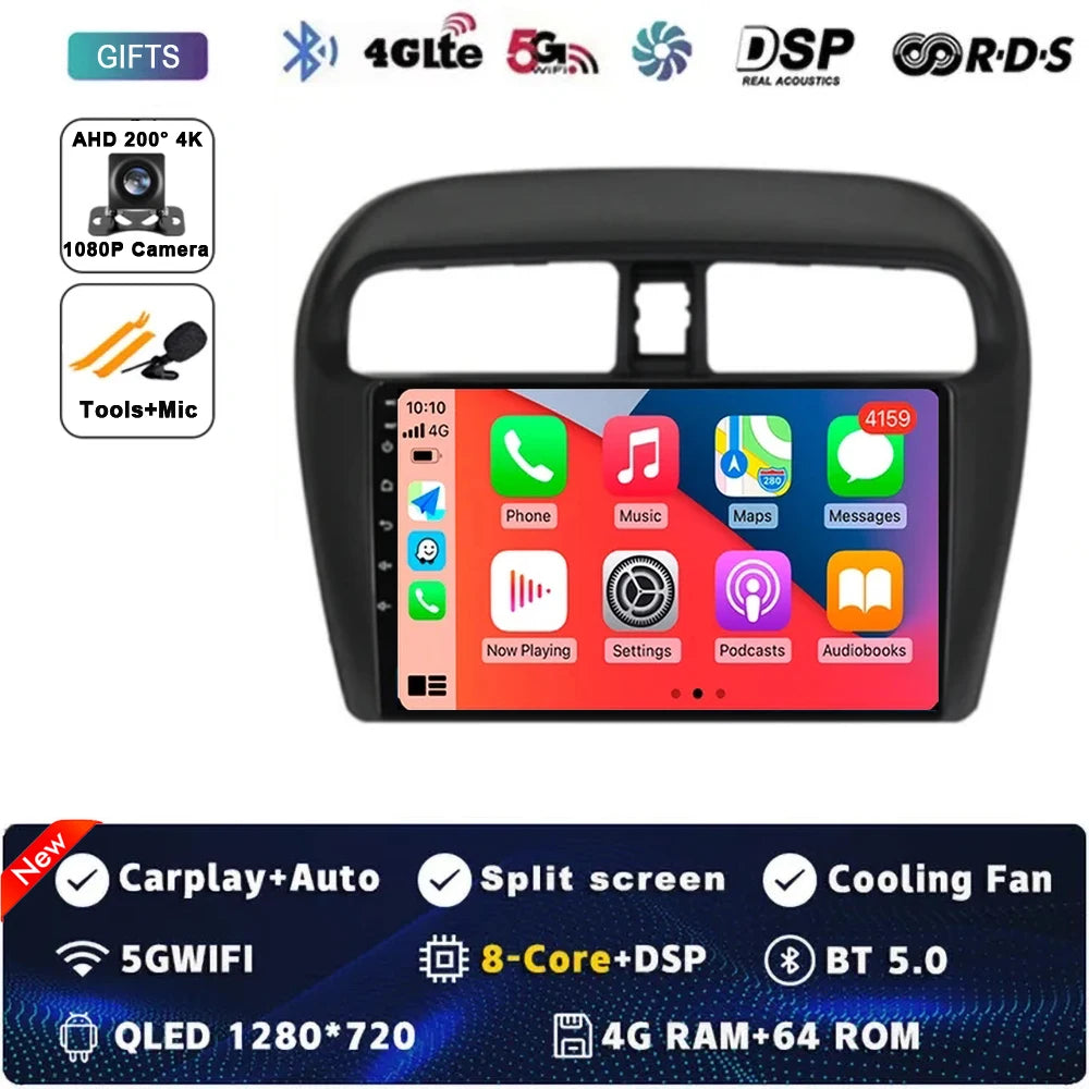 Android 14 9" For Mitsubishi Mirage Attrage 2012-2018 2019 Car Radio Space Star 2014 Navigation Stereo Multimedia Tuning Screen