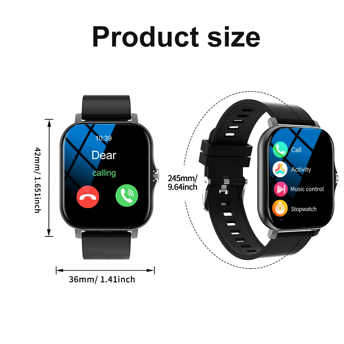 Smart watch, Bluetooth calls, message reminders, custom dial wallpaper, compatible with Android and iPhone