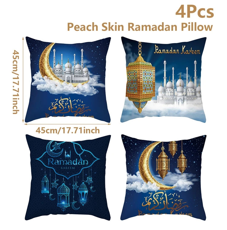 4Pcs 45x45cm Ramadan Decoration For Home 2025 Eid Mubarak Cushion Cover Eid Islamic Muslim Happy Eid Mosque Party Pillowcase