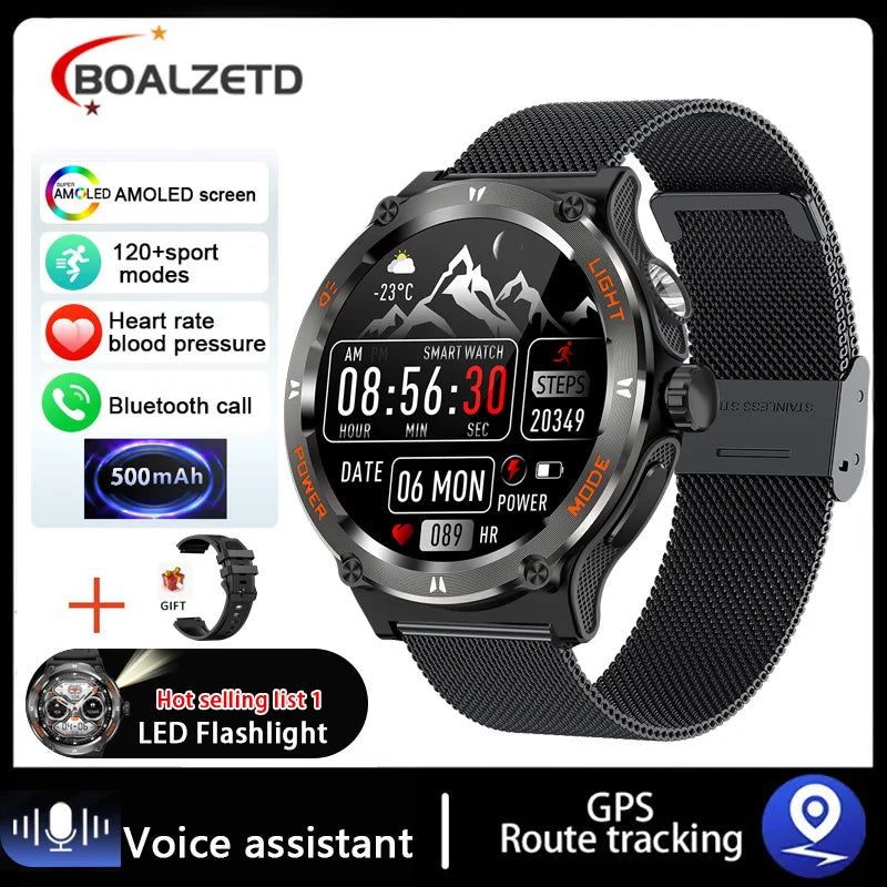 EIGIIS Smart Watch 3ATM Waterproof 1.53" KT76 Men Sport With Compass And LED Flashlight Heart Rate Sleep Analysis Bluetooth Call