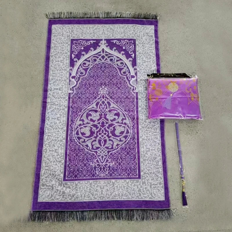 Ramadan Prayer Mat Sets Rug+tasbih +bag, Travel Worship Blanket Islamic Muslim Tasbih sejadah 70*110cm