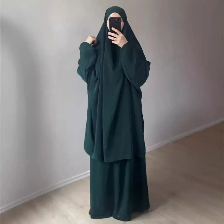 jilbab 2 piece set Muslim Women Hijab Dress Prayer Garment Abaya Long Khimar Ramadan Arab Gown Abayas Sets Islamic Clothes Robe