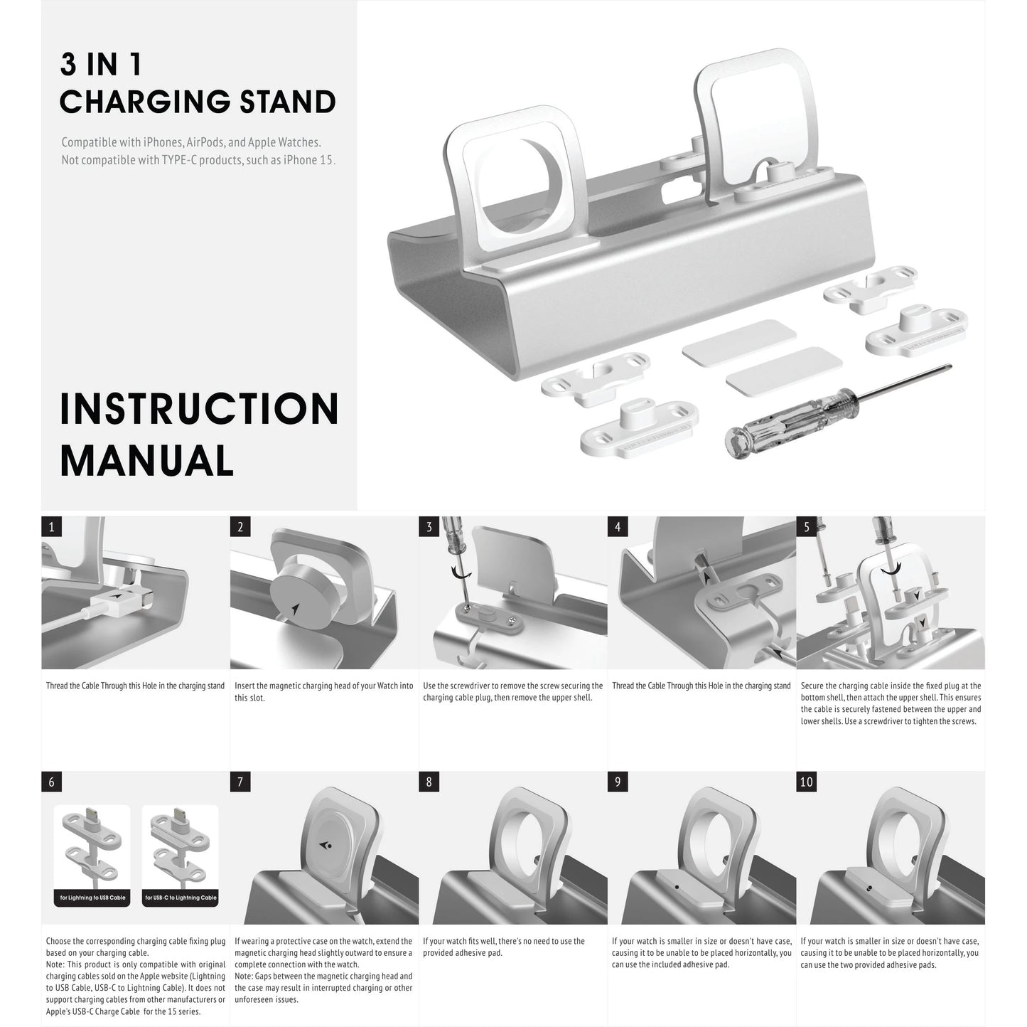 Aluminum 3 in 1 Charging Stand for iPhone 16 15 14 13 12 Pro 11 XR 8 Apple Watch Airpods Charger Dock Station Holder For iWatch