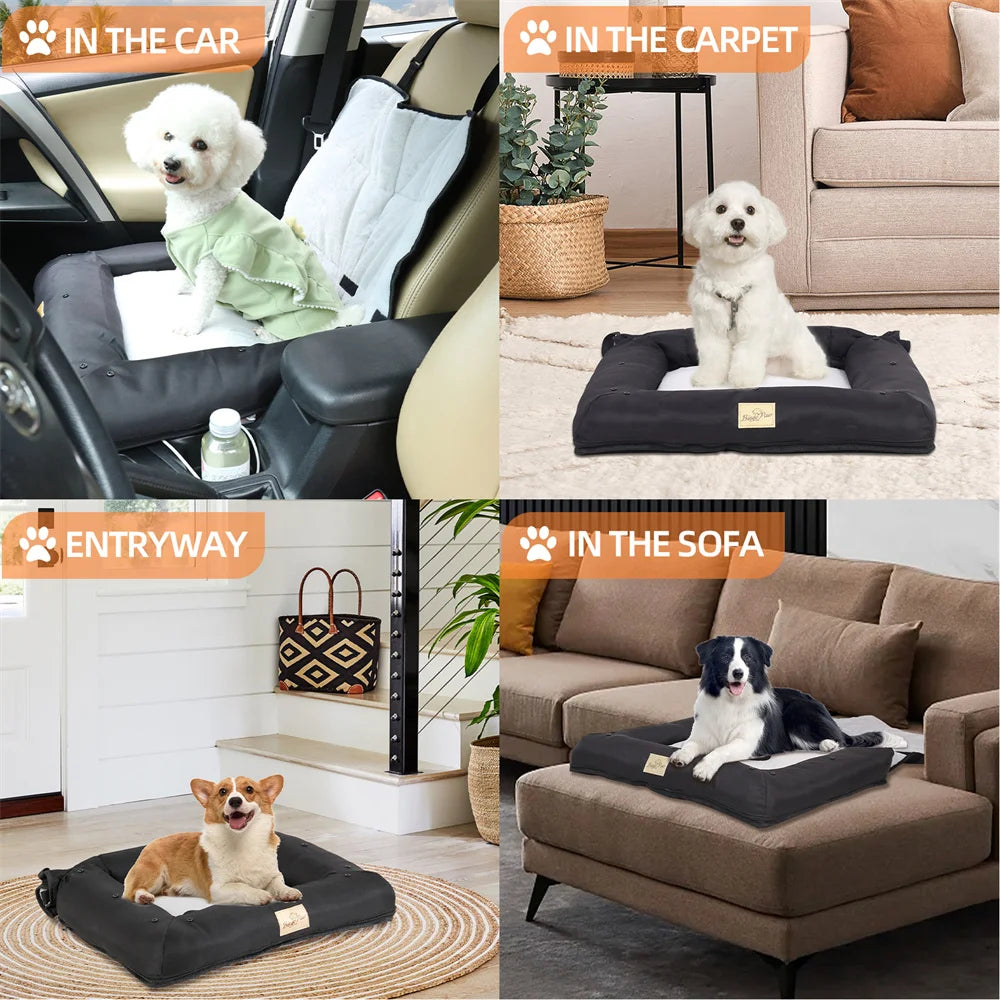 Portable Dog Car Seat Bed Pet Booster Car Seat Travel Carrier Seat with Clip-on Safety Belt Waterproof Basket Protector Cushion