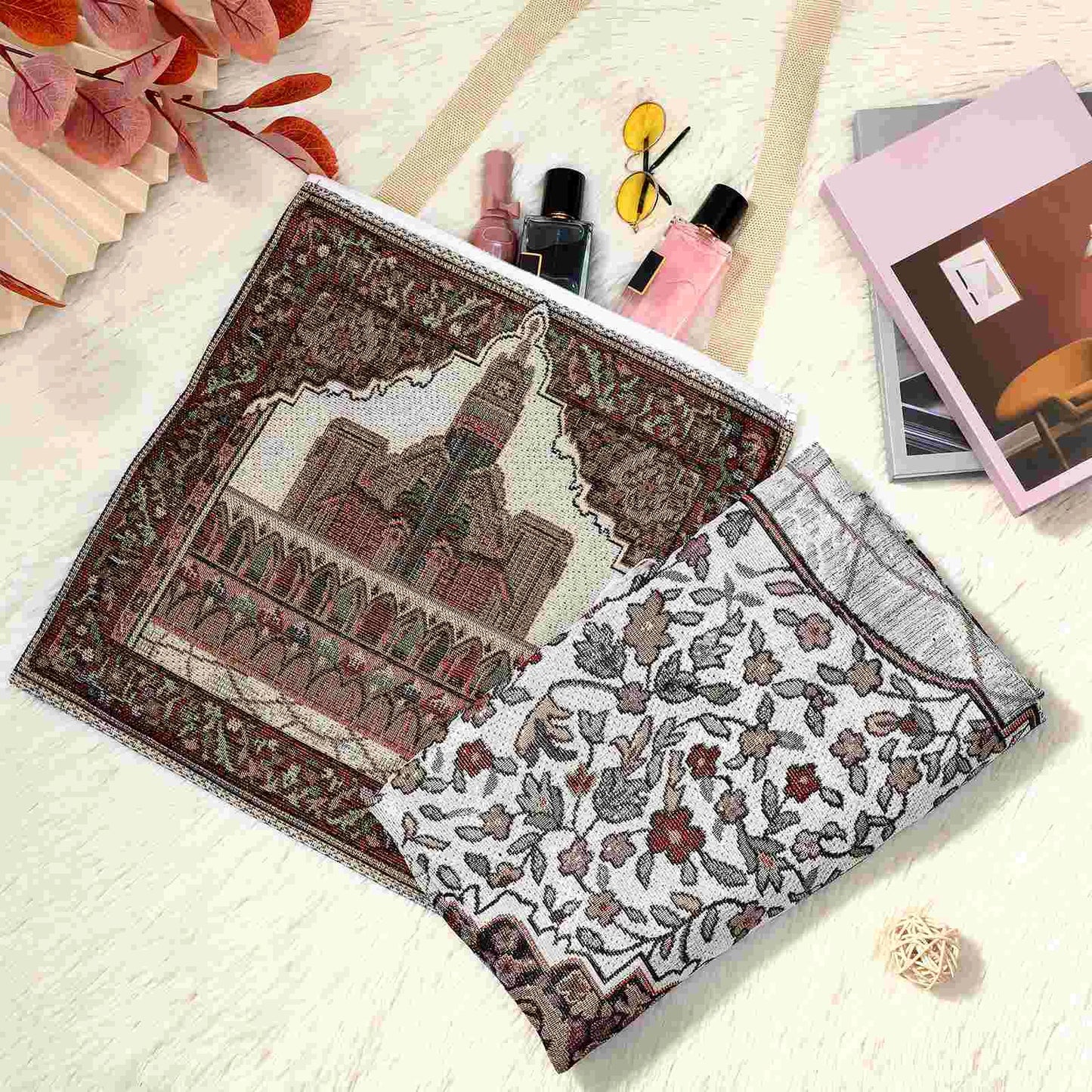 CLISPEED Portable Prayer Mat Prayer Tassel Rug Prayer Muslim Carpet with Storage Bag