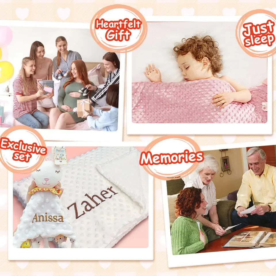 Personalized Baby Blanket Newborn Stroller Sleeping Dolls Custom Blanket With Name Soft Plush Soother Appease Towel Cover Gift