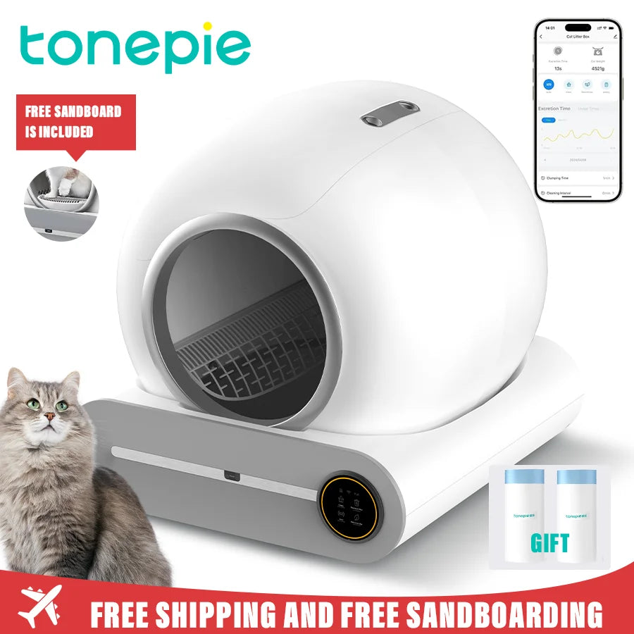 Tonepie 65L Automatic Smart Cat Litter Box Self Cleaning Fully Enclosed Cat Litter Box Pet Toilet Litter Tray English versions