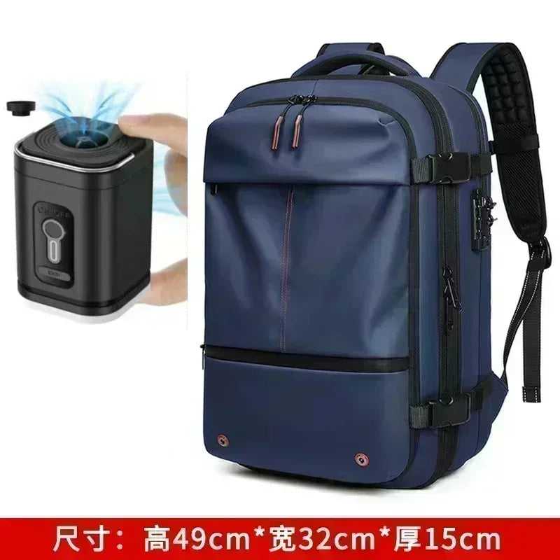 60L Airback Vacuum Compression Backpack with Wheels Expandable Men Waterproof Carry On Travel Backpacks 17 inch Laptop Backpack