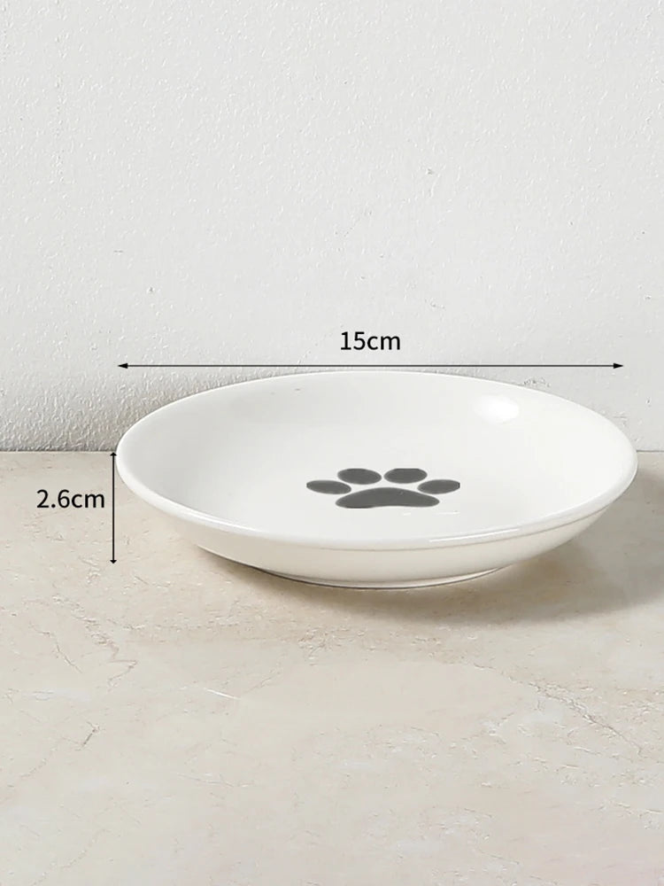 1Set Pet Ceramic Bowl Iron Rack Cat Food Snacks Canned Plate Anti-black Chin Anti-turning Water Does Not Leak Easy To Eat