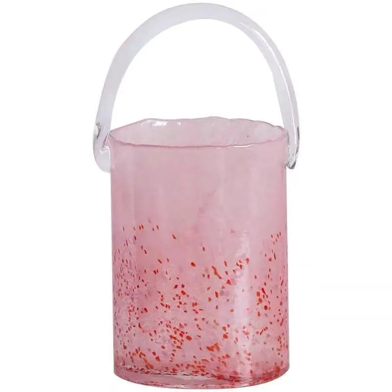 Pink Pail Glass Handbag Home Decor Flower Vase Decoration Piece Creative Internet Celebrity INS Wind Hydroponic Vase Retro