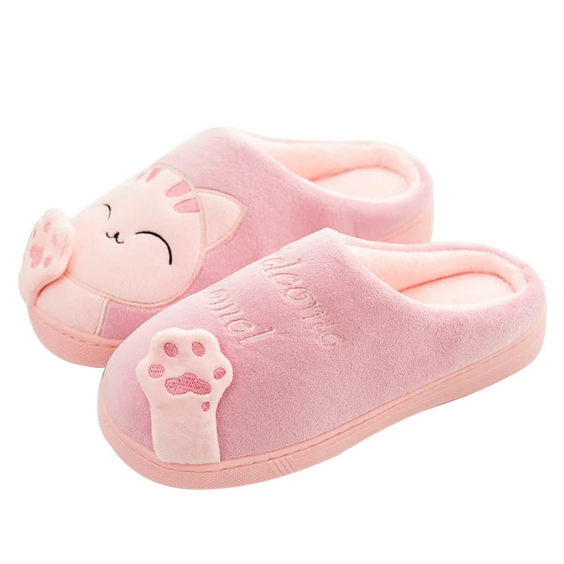 Dropshipping Women Winter Home Slippers Cartoon Cat Shoes Soft Winter Warm House Slippers Indoor Bedroom Lovers Couples