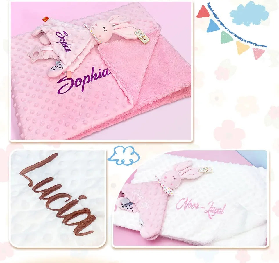 Personalized Baby Blanket Newborn Stroller Sleeping Dolls Custom Blanket With Name Soft Plush Soother Appease Towel Cover Gift