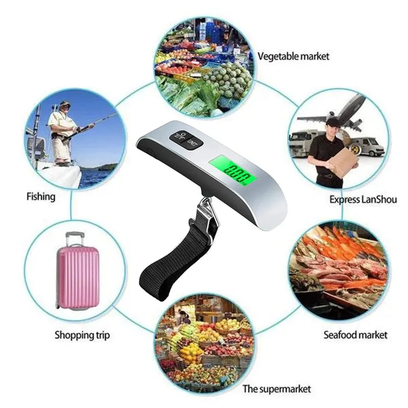 Portable Digital Luggage Scale LCD Display 110lb/50kg Handheld Hanging Travel Baggage Electronic Scale Suitcase Weight Scales