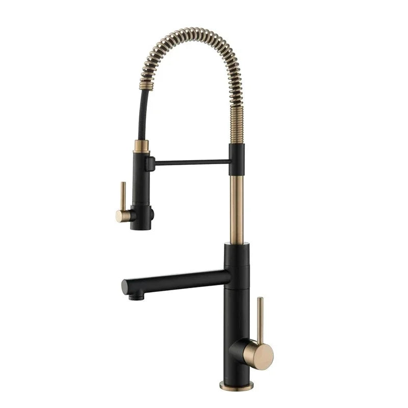 Brushed Gold Kitchen Faucets Pull Down Sink Faucet Pull Out Black Spring Spout Mixers Tap Hot Cold Water Crane