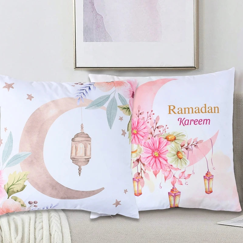 4Pcs 45x45cm Ramadan Decoration For Home 2025 Eid Mubarak Cushion Cover Eid Islamic Muslim Happy Eid Mosque Party Pillowcase