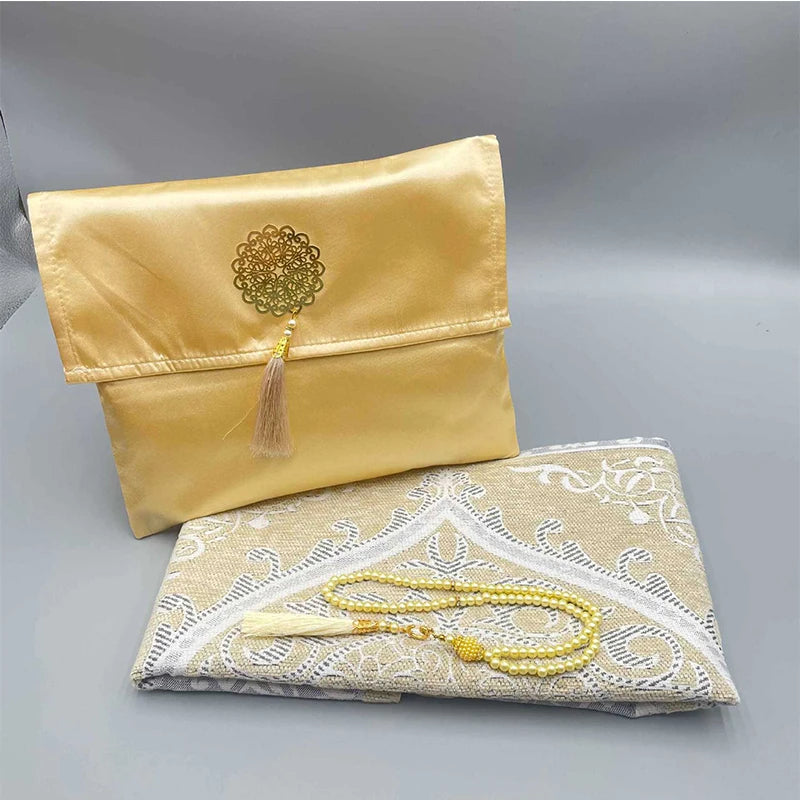 Ramadan Prayer Mat Sets Rug+tasbih +bag, Travel Worship Blanket Islamic Muslim Tasbih sejadah 70*110cm