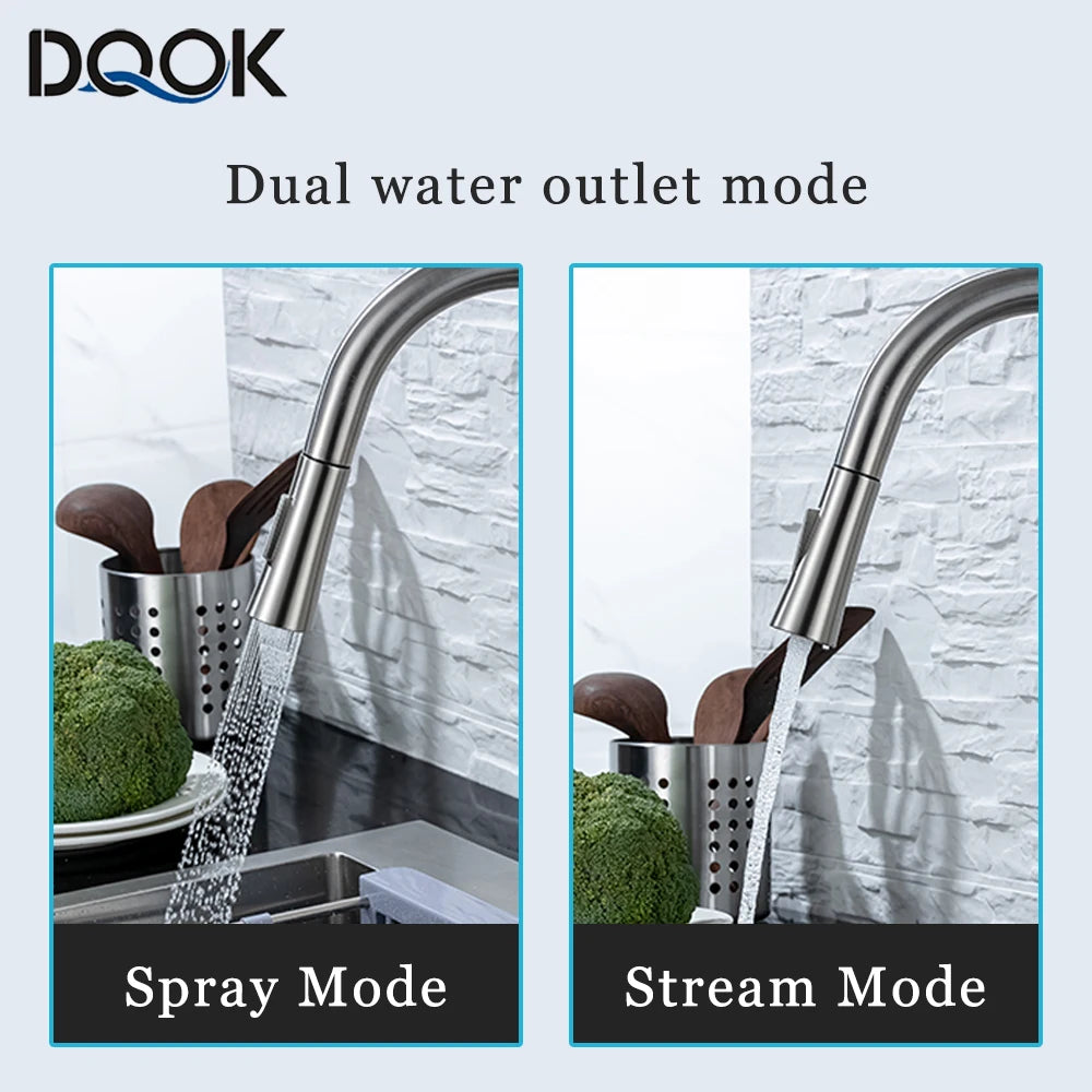 DQOK Kitchen Faucet Pull Out  Brushed Nickle Sensor Stainless Steel Black Smart Induction Mixed Tap Touch Control Sink Tap