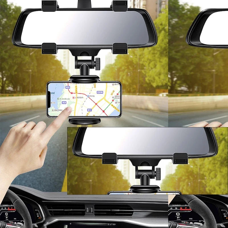 360° Car Rearview Mirror Mobile Phone Holder for Car Mount Smartphone GPS Holder Support Rotating Adjustable Telescopic Phone