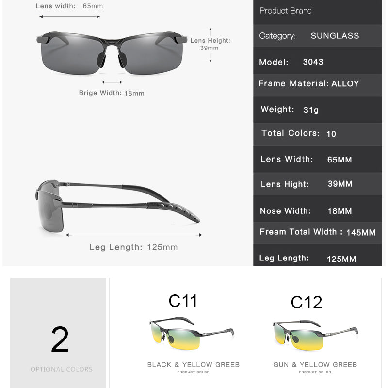 Polarized Sunglasses Men's Day and Night Driving Sun Glasses Vintage Polaroid Sun Glasses Male Windproof Goggle