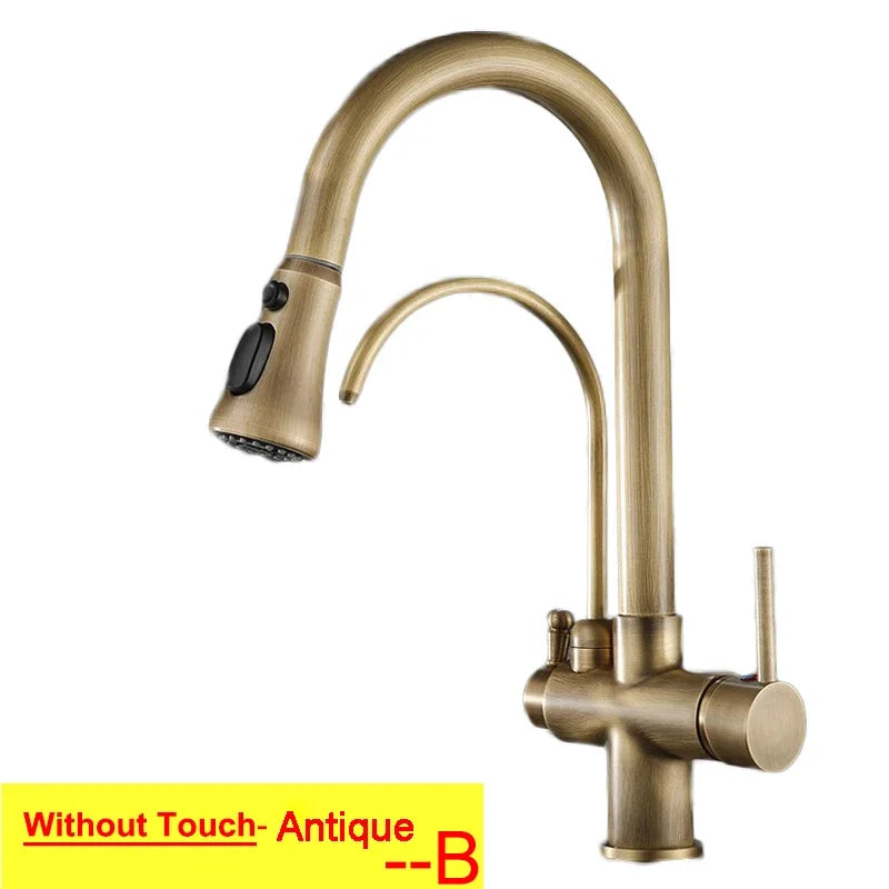 Brushed Nickel Touch on Filter Kitchen Faucet with Pull Down Sprayer Hot Cold Kitchen Sink Mixer Tap Sensor Touch Kitchen Faucet