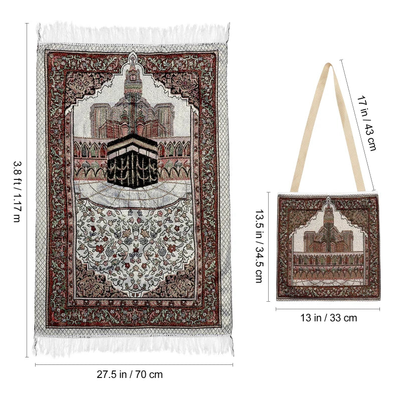 CLISPEED Portable Prayer Mat Prayer Tassel Rug Prayer Muslim Carpet with Storage Bag