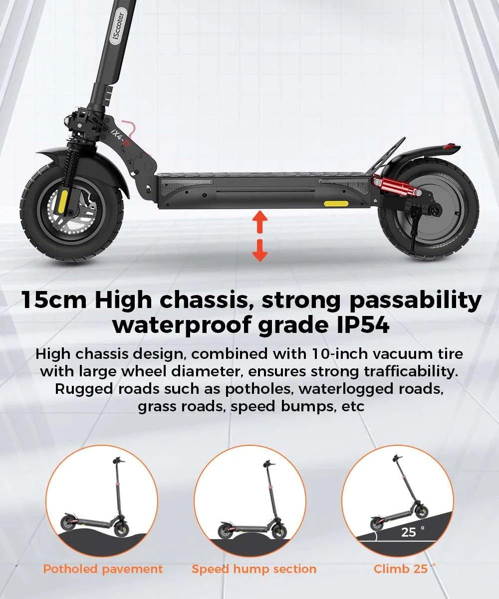 iScooter iX4 Electric Scooter 800W 15Ah Powerful Electric Kick Scooter Anti-skid Off-road Tire  45km Range eScooter 45km/h Speed